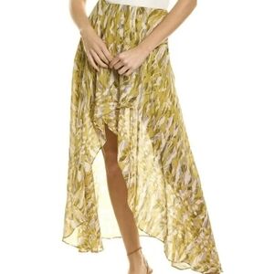 AllSaints Slvina Oniyuri Midi Hi Low Skirt Yellow Chiffon 8 Summer Cocktail
